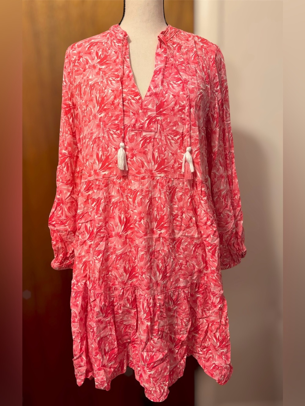 Stella Parker Tropical Floral Print Flowy Long Sleeve Dress
